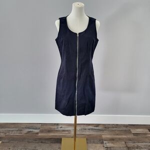 Vintage Together Black Zip-up Jean Dress With Pockets